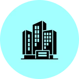 Urban buildings silhouette in circle