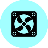 Cooling fan icon on blue background