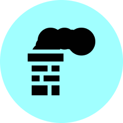 Chimney icon with smoke on blue background.